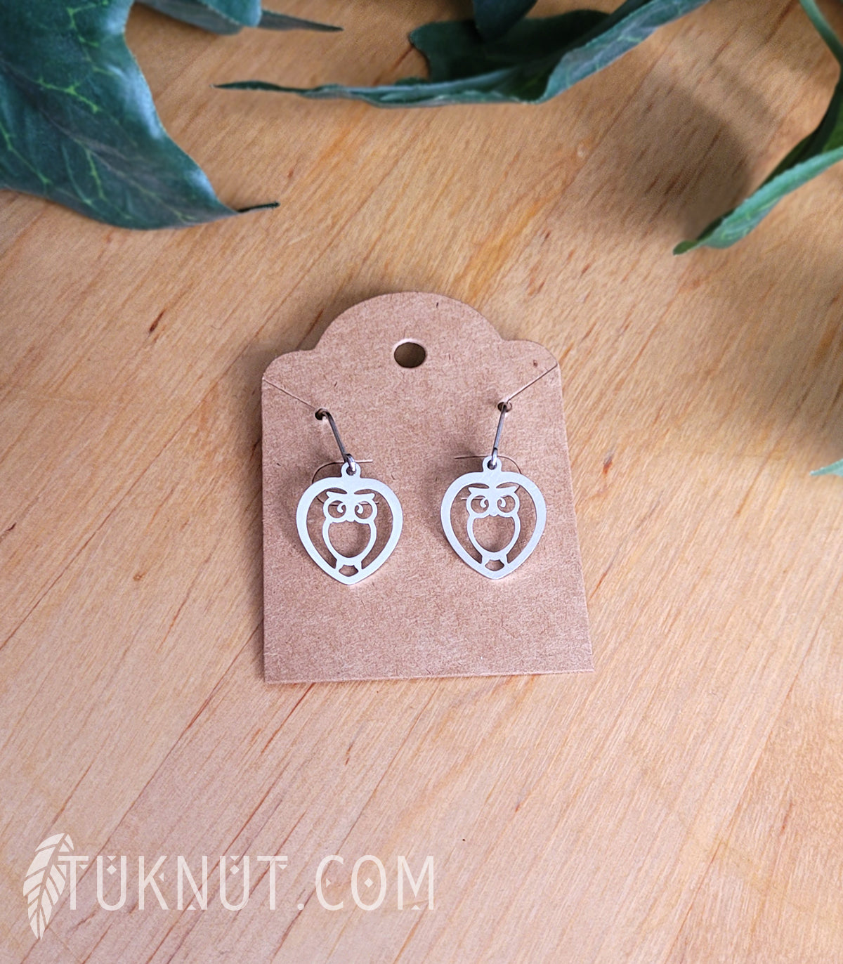 Boucles d'oreilles (à levier) d'inspiration autochtone; avec pendentifs (Hibou) en acier inoxydable (couleur : argent) TUKNUT
