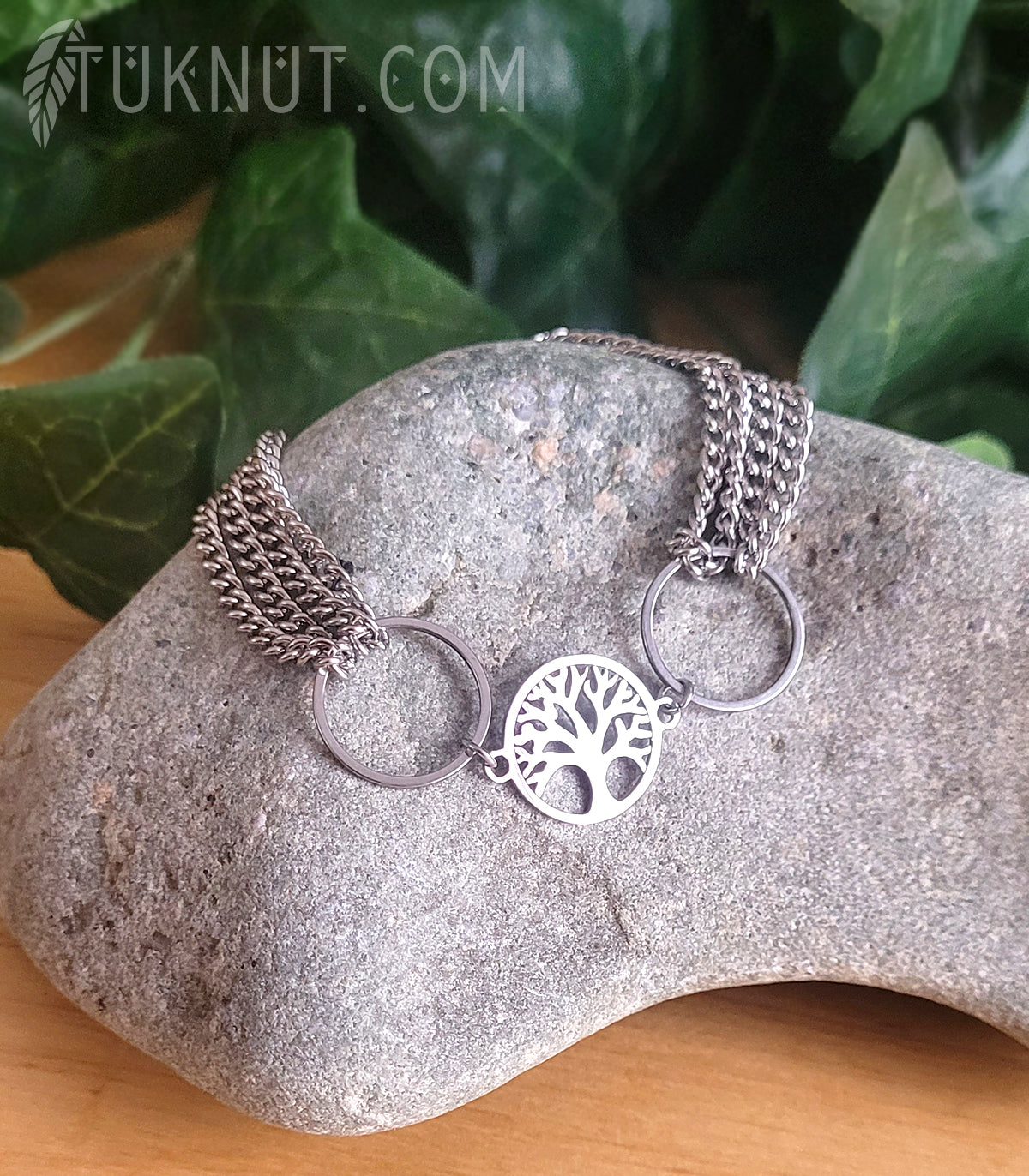 Bracelet d'inspiration autochtone en acier inoxydable avec arbre de vie (couleur : argent) TUKNUT