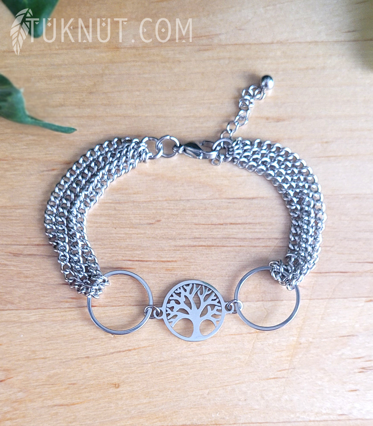 Bracelet d'inspiration autochtone en acier inoxydable avec arbre de vie (couleur : argent) TUKNUT