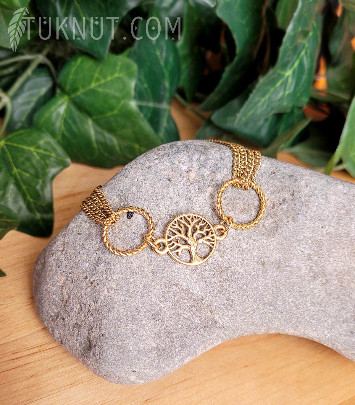 Bracelet d'inspiration autochtone en acier inoxydable avec arbre de vie (couleur : or) TUKNUT