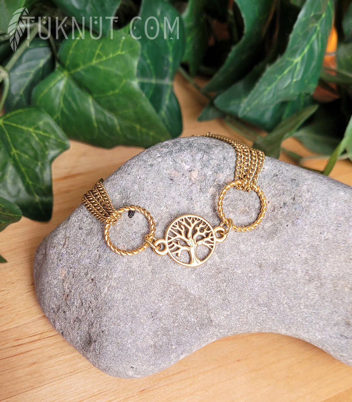 Bracelet d'inspiration autochtone en acier inoxydable avec arbre de vie (couleur : or) TUKNUT