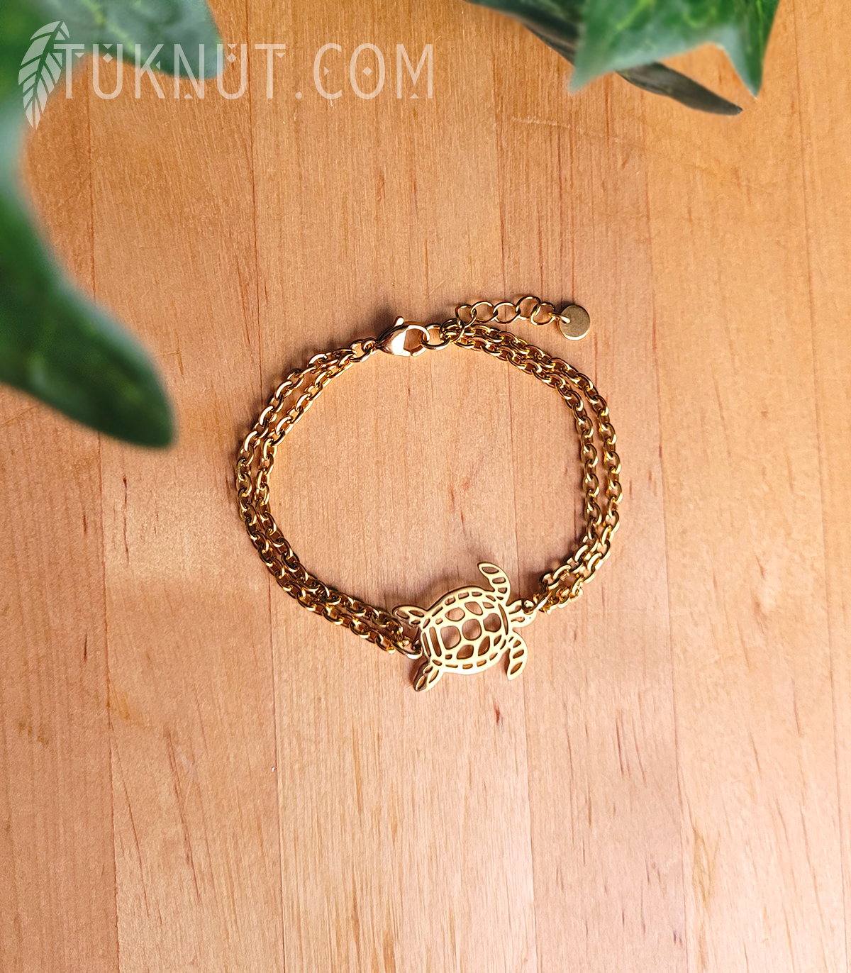 Bracelet d'inspiration autochtone en acier inoxydable avec lien-connecteur (Tortue) (couleur : or) TUKNUT