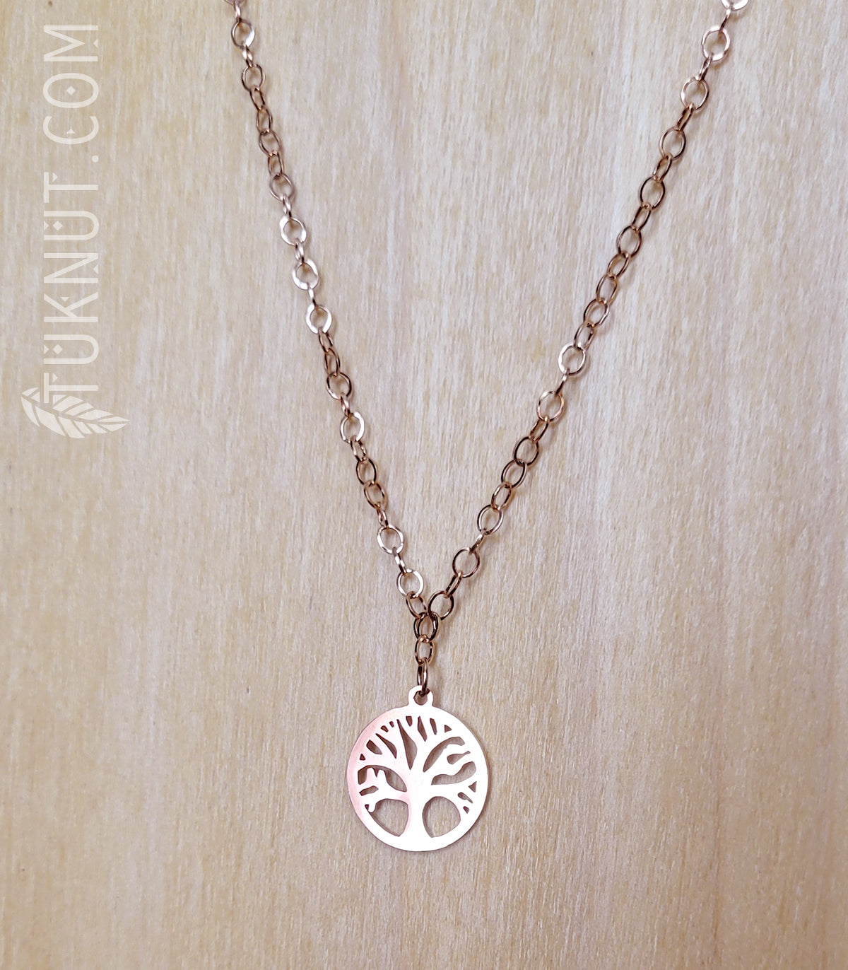 Collier d'inspiration autochtone avec pendentif (arbre de vie) en acier inoxydable (couleur : or rose) TUKNUT