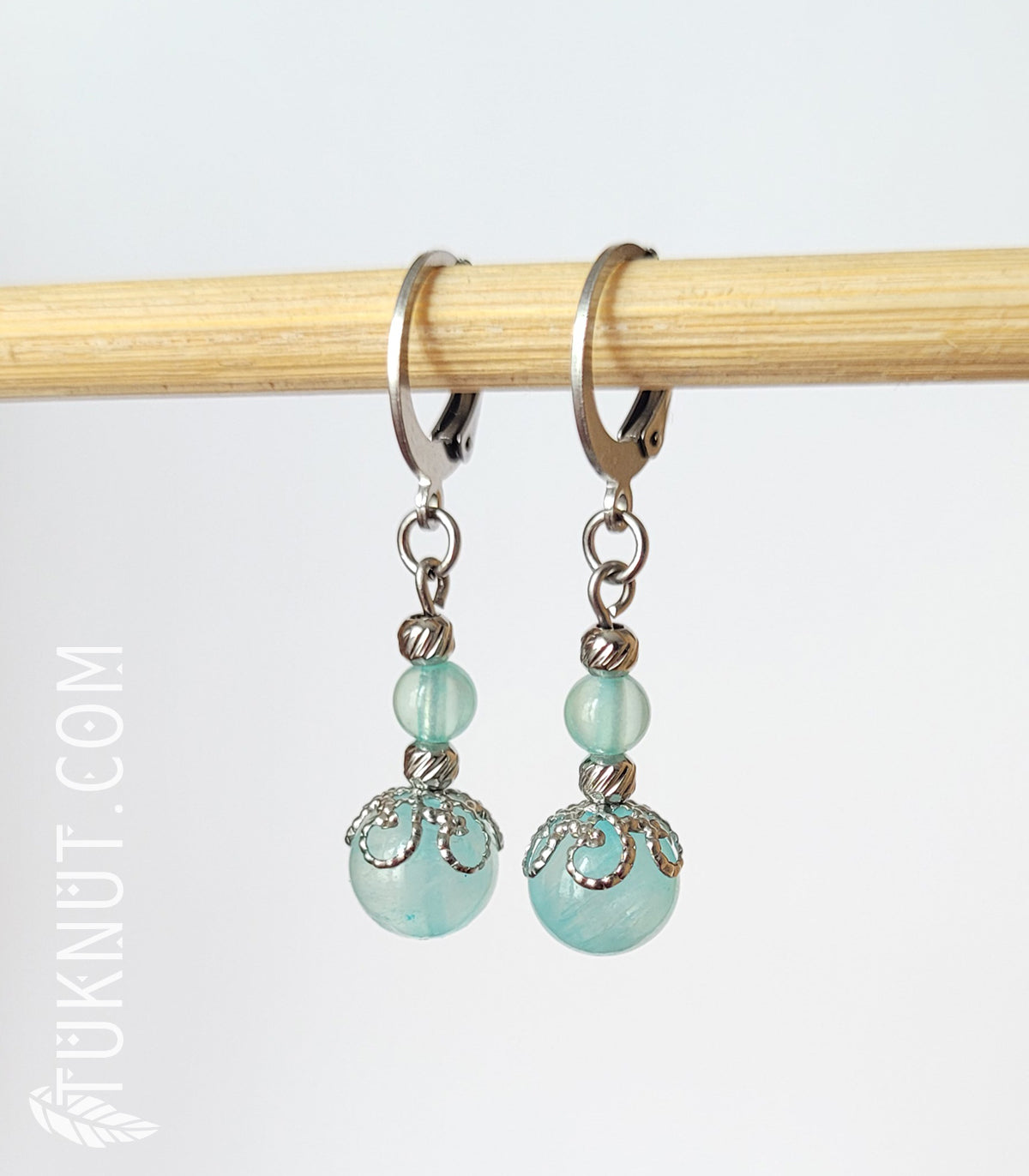 Boucles d'oreilles (à levier) en acier inoxydable avec jade arc-en-ciel (couleurs : argent, turquoise/aqua) TUKNUT