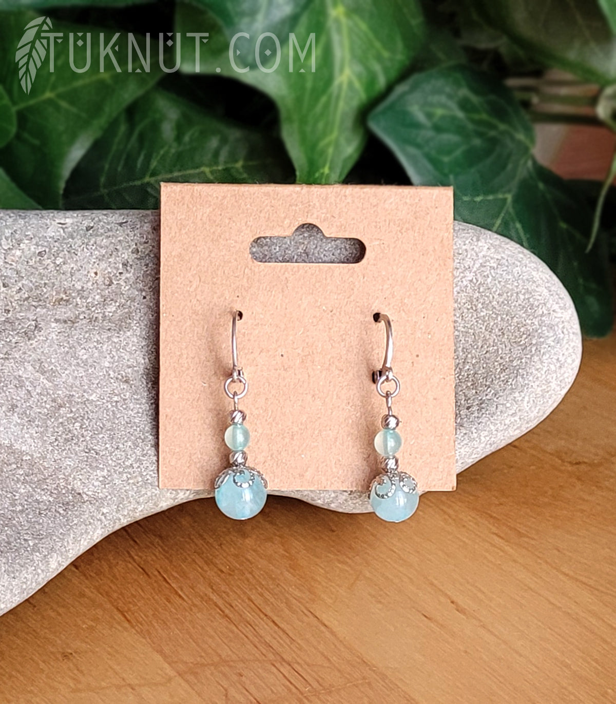 Boucles d'oreilles (à levier) en acier inoxydable avec jade arc-en-ciel (couleurs : argent, turquoise/aqua) TUKNUT