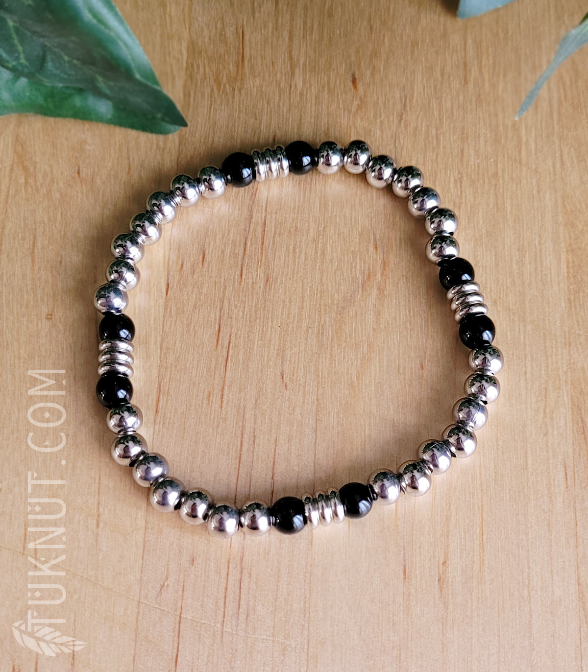 Bracelet extensible en acier inoxydable avec onyx (couleurs : argent et noir) TUKNUT