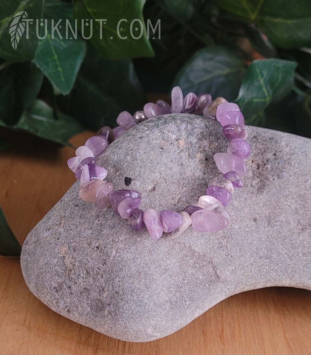 Bracelet extensible avec améthyste et acier inoxydable (couleurs : lilas, mauve et argent) TUKNUT