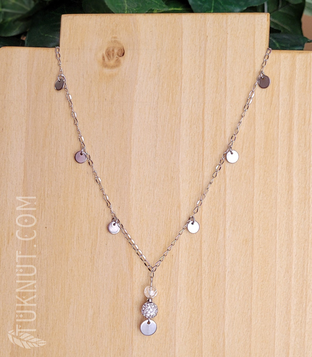 Collier en acier inoxydable avec cristal et billes Shamballa (cristal) (couleurs : argent, transparent et blanc) TUKNUT