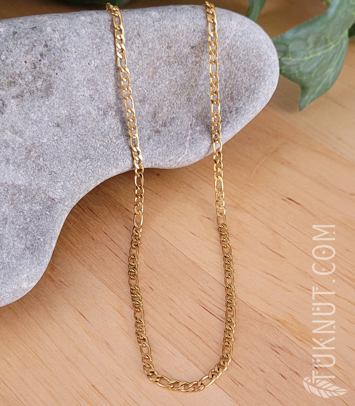 Collier avec chaîne (3mm de largeur) en acier inoxydable (couleur : or) TUKNUT
