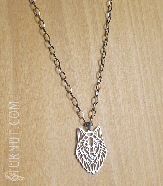 Collier d'inspiration autochtone avec pendentif (loup) sur chaîne en acier inoxydable (couleur : argent) TUKNUT