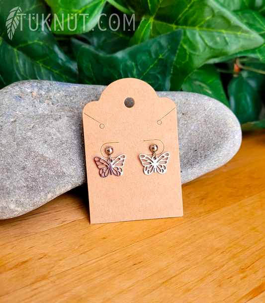 Boucles d'oreilles (tiges et papillons) d'inspiration autochtone; avec pendentifs (papillon) en acier inoxydable (couleur : argent) TUKNUT