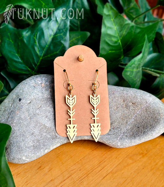 Boucles d'oreilles (à levier) d'inspiration autochtone; avec pendentifs (Flèche) en acier inoxydable (couleur : or) TUKNUT