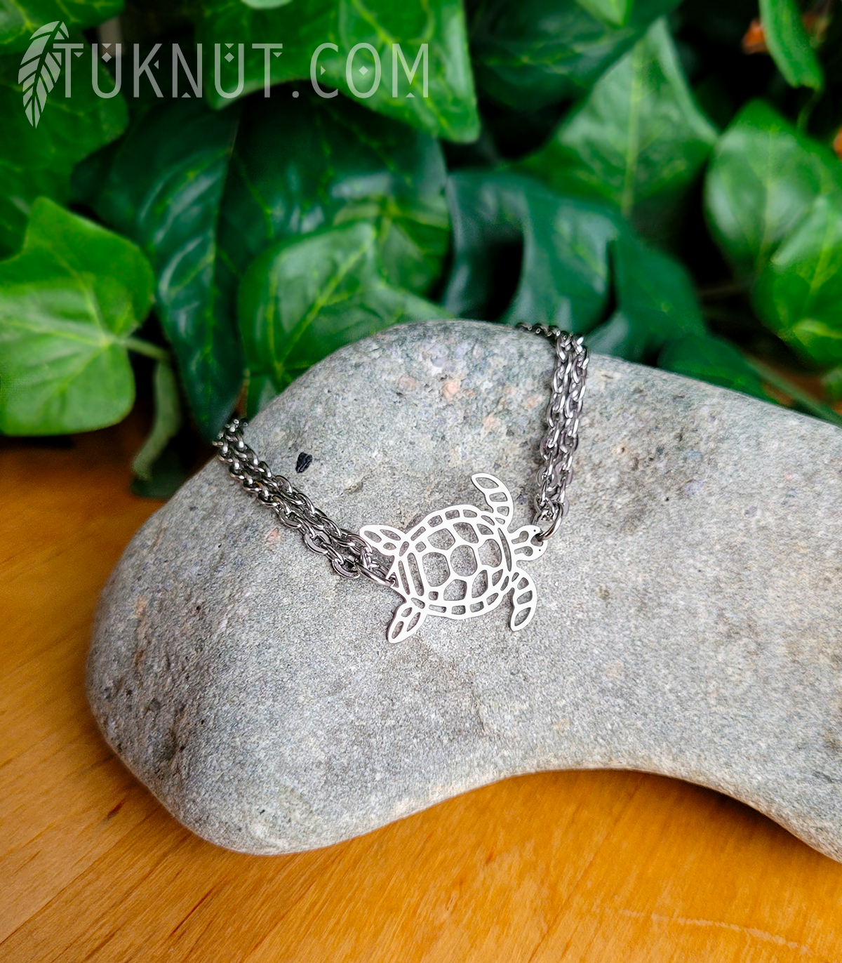 Bracelet d'inspiration autochtone en acier inoxydable avec lien-connecteur (Tortue) (couleur : argent) TUKNUT