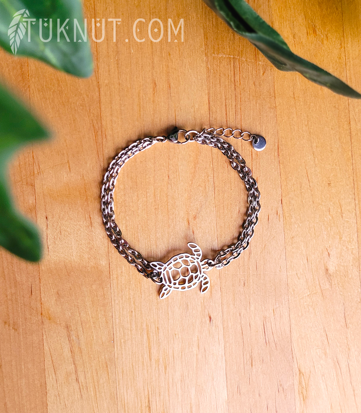 Bracelet d'inspiration autochtone en acier inoxydable avec lien-connecteur (Tortue) (couleur : argent) TUKNUT