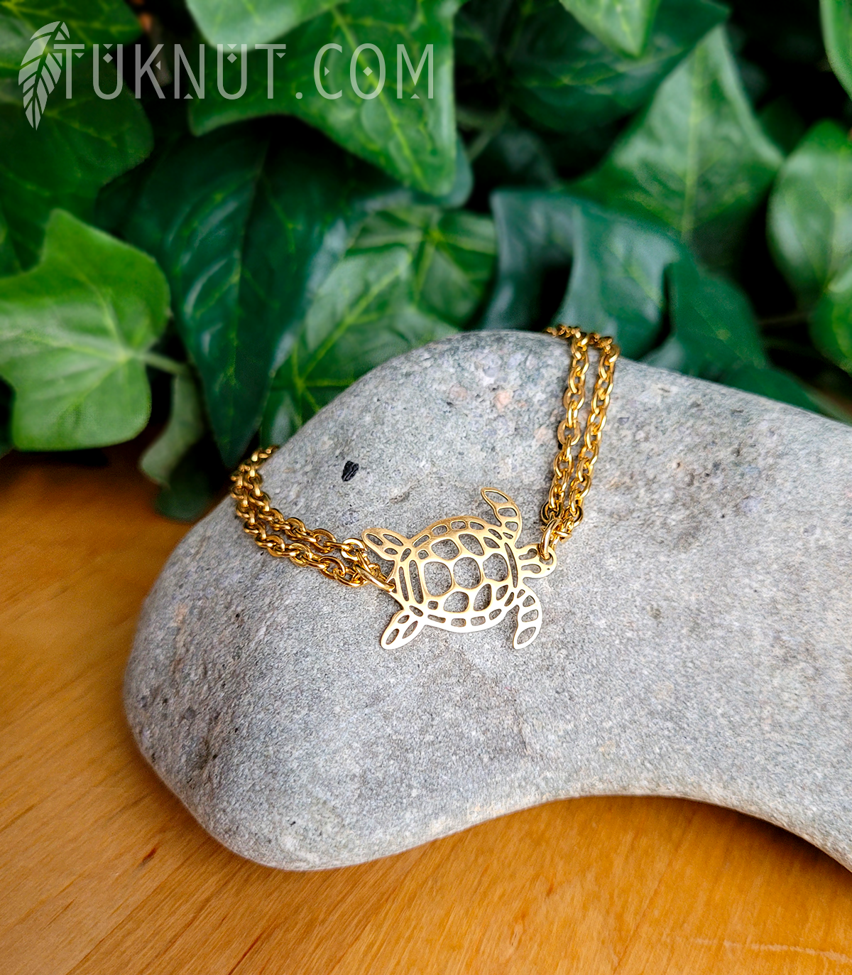 Bracelet d'inspiration autochtone en acier inoxydable avec lien-connecteur (Tortue) (couleur : or) TUKNUT