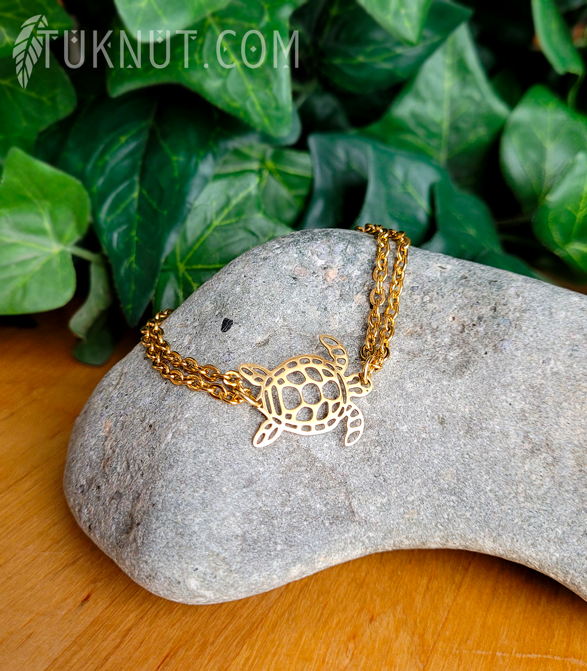 Bracelet d'inspiration autochtone en acier inoxydable avec lien-connecteur (Tortue) (couleur : or) TUKNUT