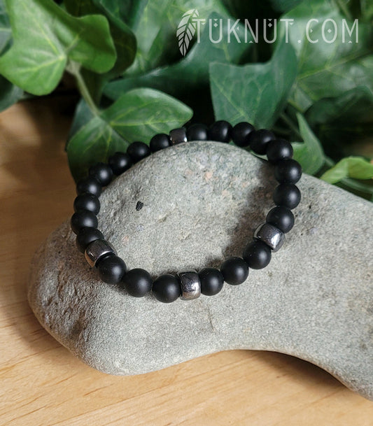 Bracelet extensible avec onyx et verre (couleurs : noir et gris foncé) TUKNUT