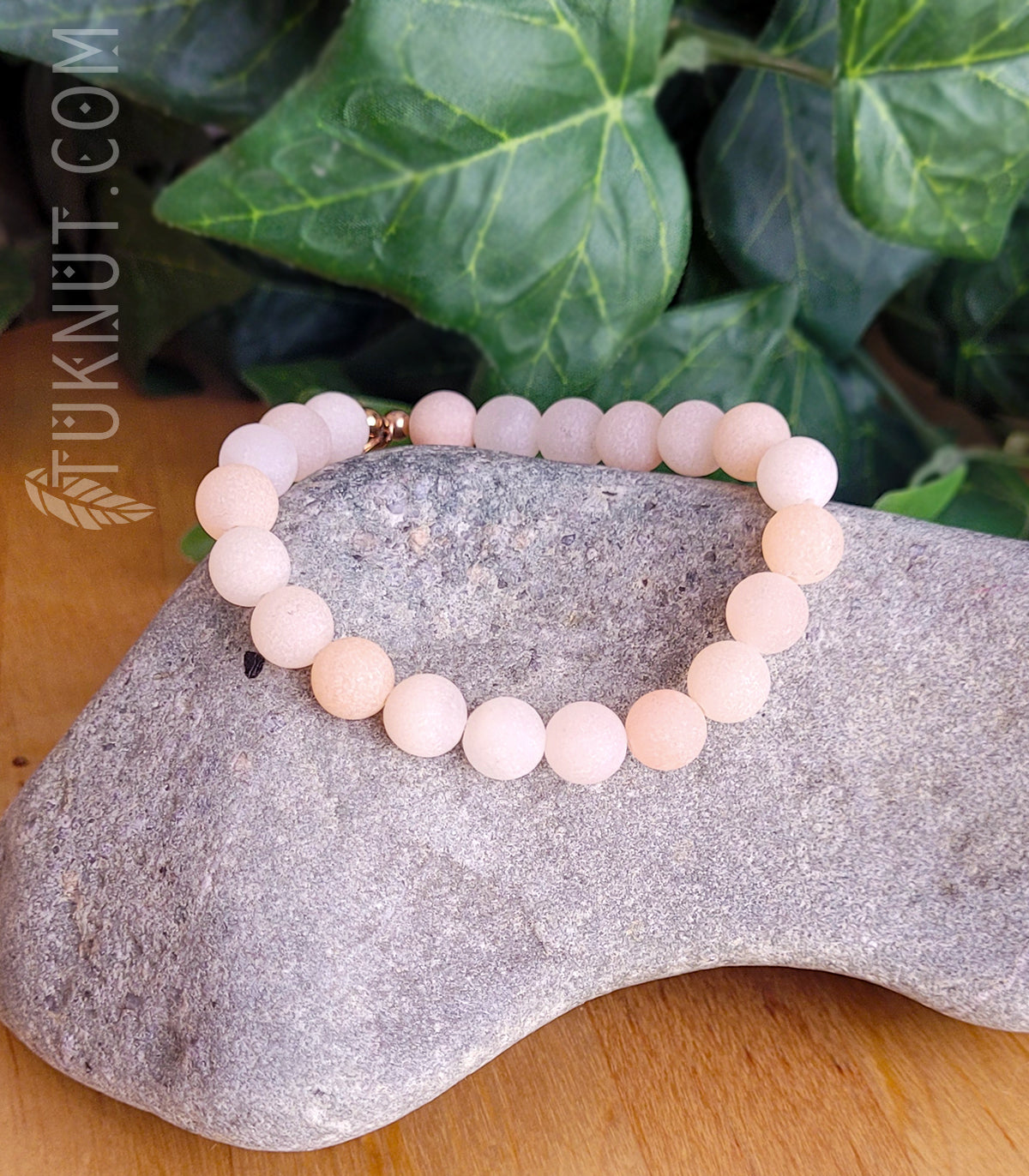 Bracelet extensible avec aventurine et acier inoxydable (couleurs : pêche/rose et or rose) TUKNUT