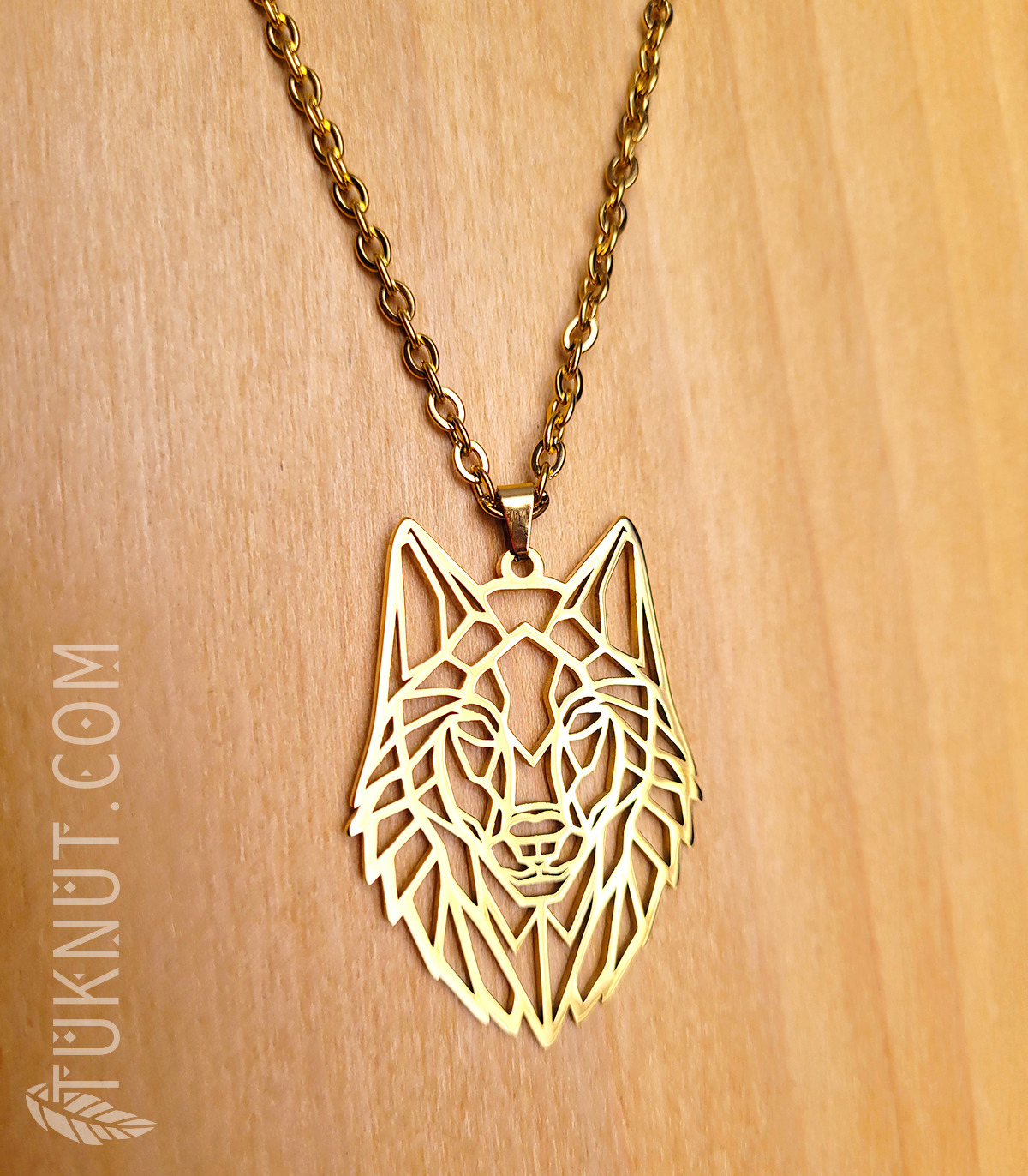 Collier d'inspiration autochtone avec pendentif (loup) sur chaîne en acier inoxydable (couleur : or) TUKNUT