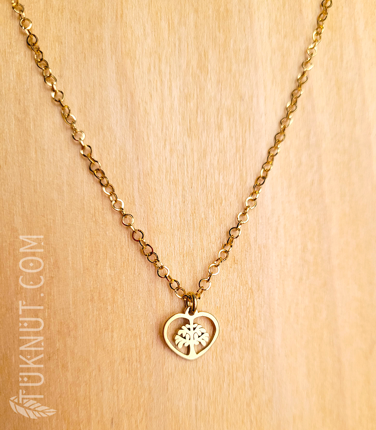Collier d'inspiration autochtone avec pendentif (arbre de vie dans un coeur) en acier inoxydable (couleur : or) TUKNUT
