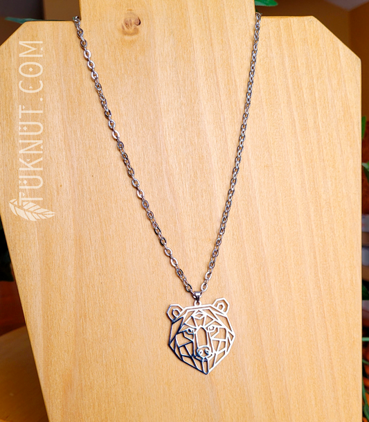 Collier d'inspiration autochtone avec pendentif (ours) sur chaîne en acier inoxydable (couleur : argent) TUKNUT