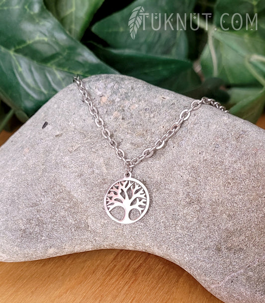 Collier d'inspiration autochtone avec pendentif (arbre de vie) en acier inoxydable (couleur : argent) TUKNUT