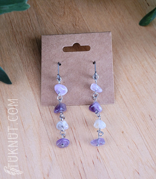 Boucles d'oreilles (à levier) en acier inoxydable avec pierres d'améthyste (couleurs : argent, lilas et mauve) TUKNUT