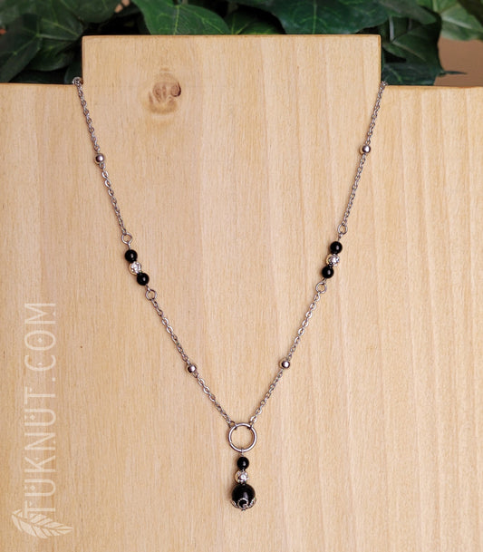 Collier en acier inoxydable avec onyx et pierres volcaniques (couleurs : noir et argent) TUKNUT