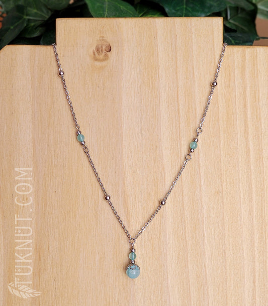 Collier en acier inoxydable avec jade arc-en-ciel (couleurs : argent et turquoise/aqua) TUKNUT