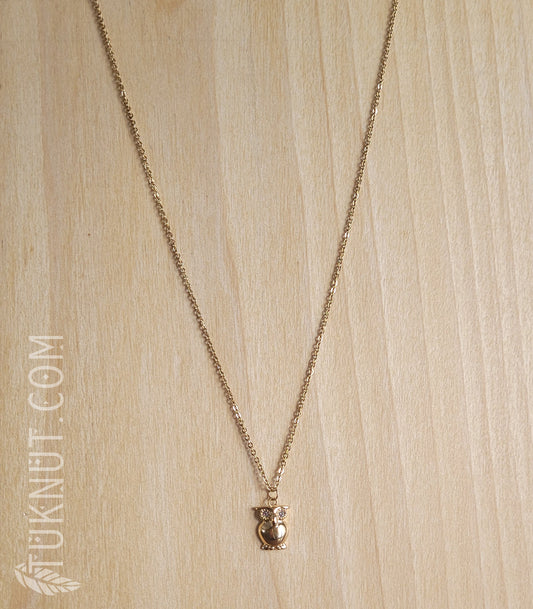 Collier d'inspiration autochtone avec pendentif (hibou avec cristaux pour les yeux) en acier inoxydable (couleur : or) TUKNUT